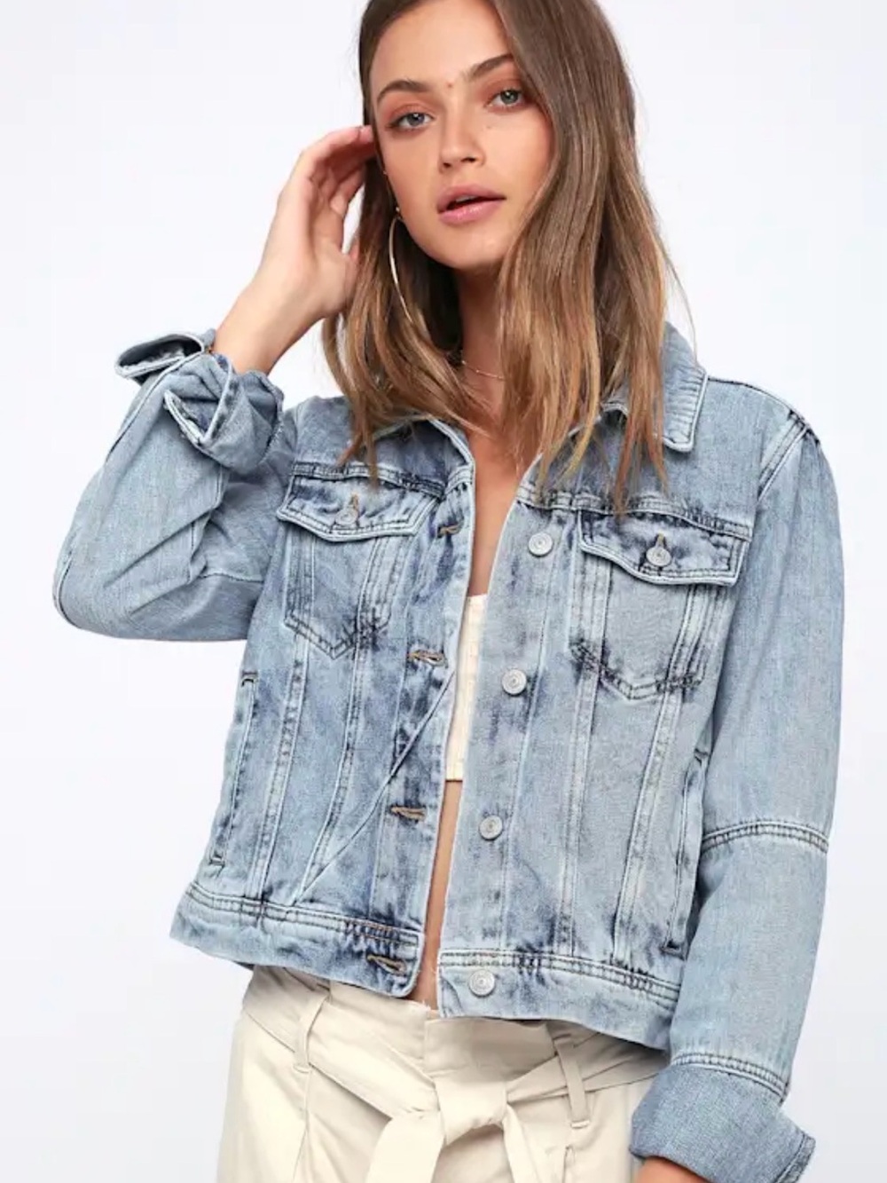 Free People Light Wash Denim Jacket in Blue